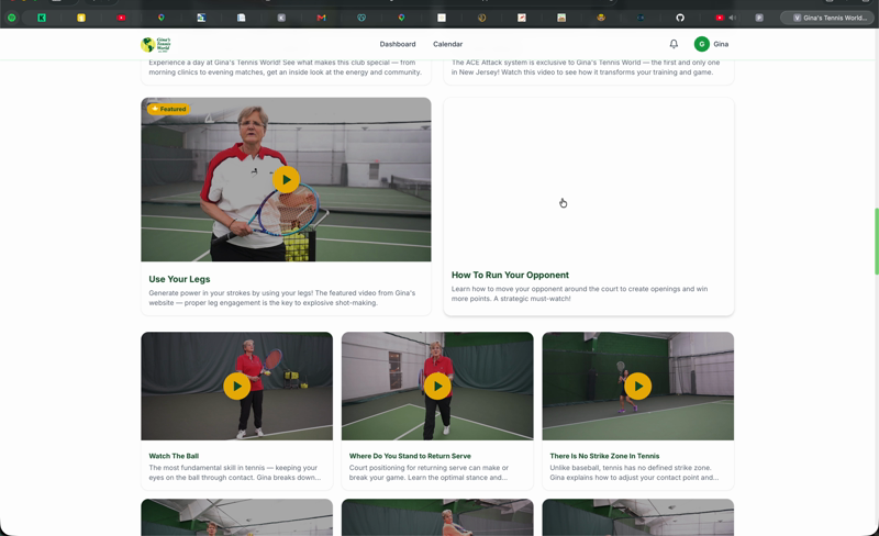 Gina's Tennis World booking page