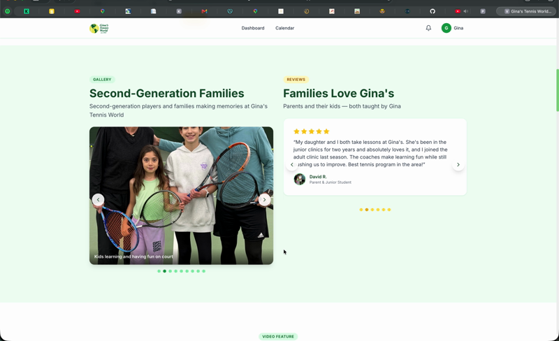 Gina's Tennis World classes page