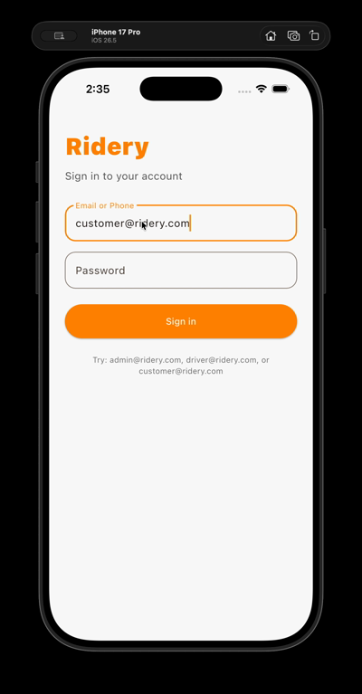 Ridery driver screen
